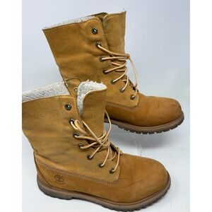 Timberland Waterproof Shearling Lined Leather Boots Men's 8 US EU 41.5 Tan Nubuc